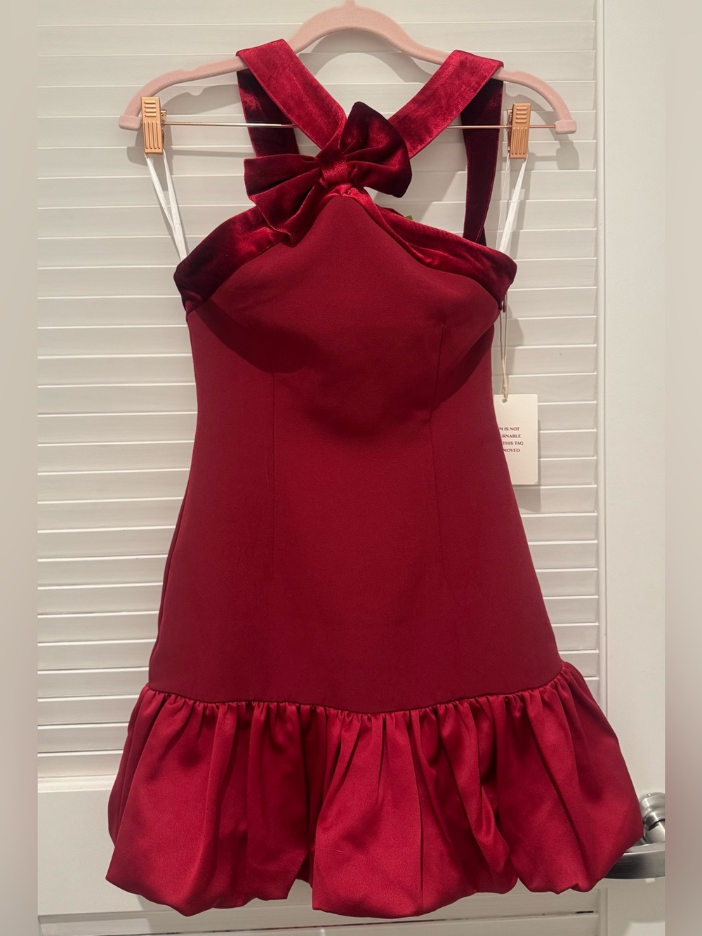 Burgundy Velvet-Trim Formal Dress with Bow Detail